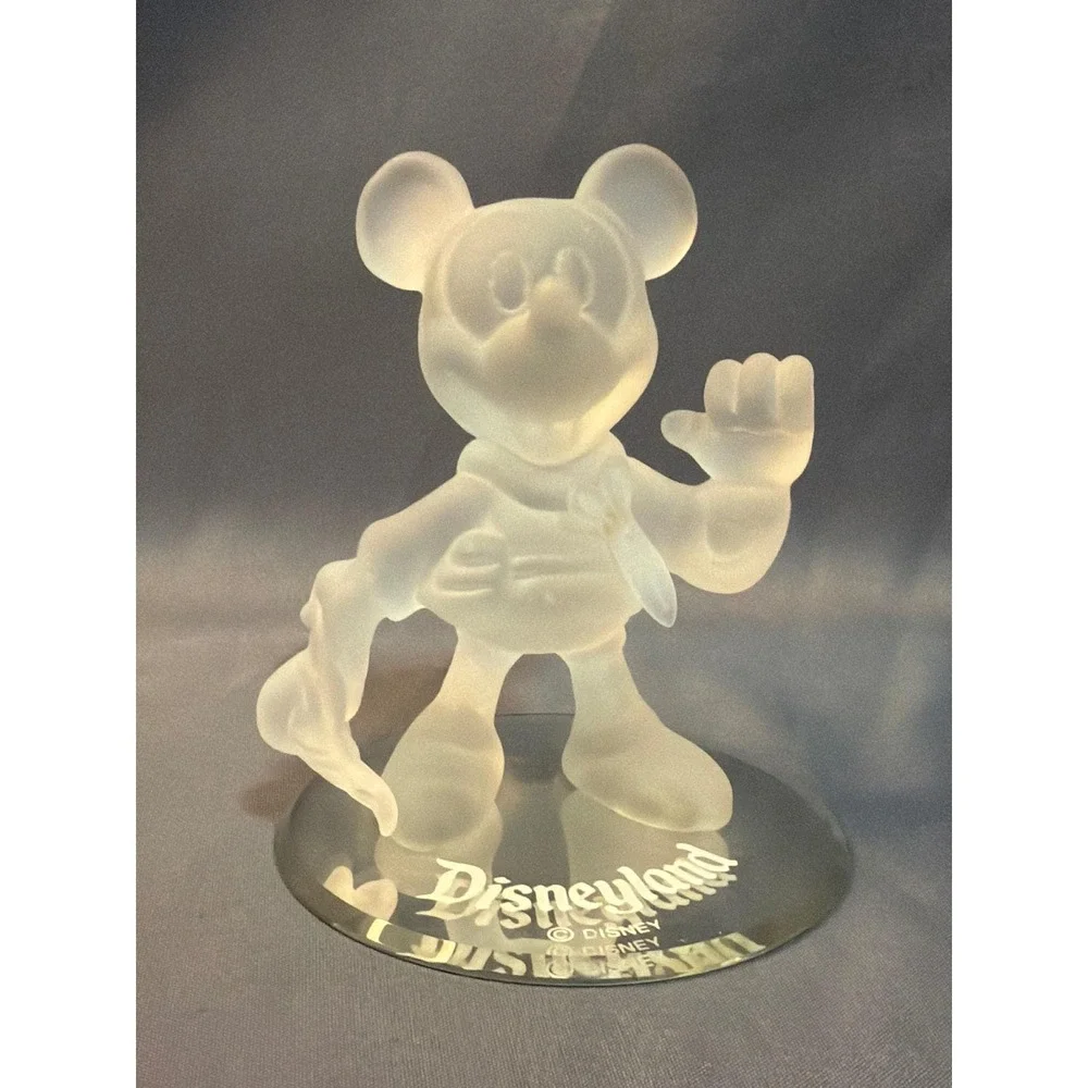 Disney Mickey Mouse Frosted Glass Figurine Disneyland Mirrored Base Collectible